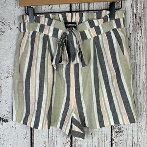 NWT‎ NEW Express Super High Rise Shortie Shorts Small Belted Striped Linen Blend
